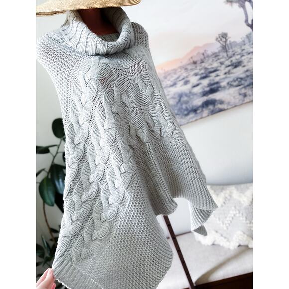 Frost-Kissed Paths & Fireside Stories slouchy cable knit drapey poncho sweater - Picture 3 of 6